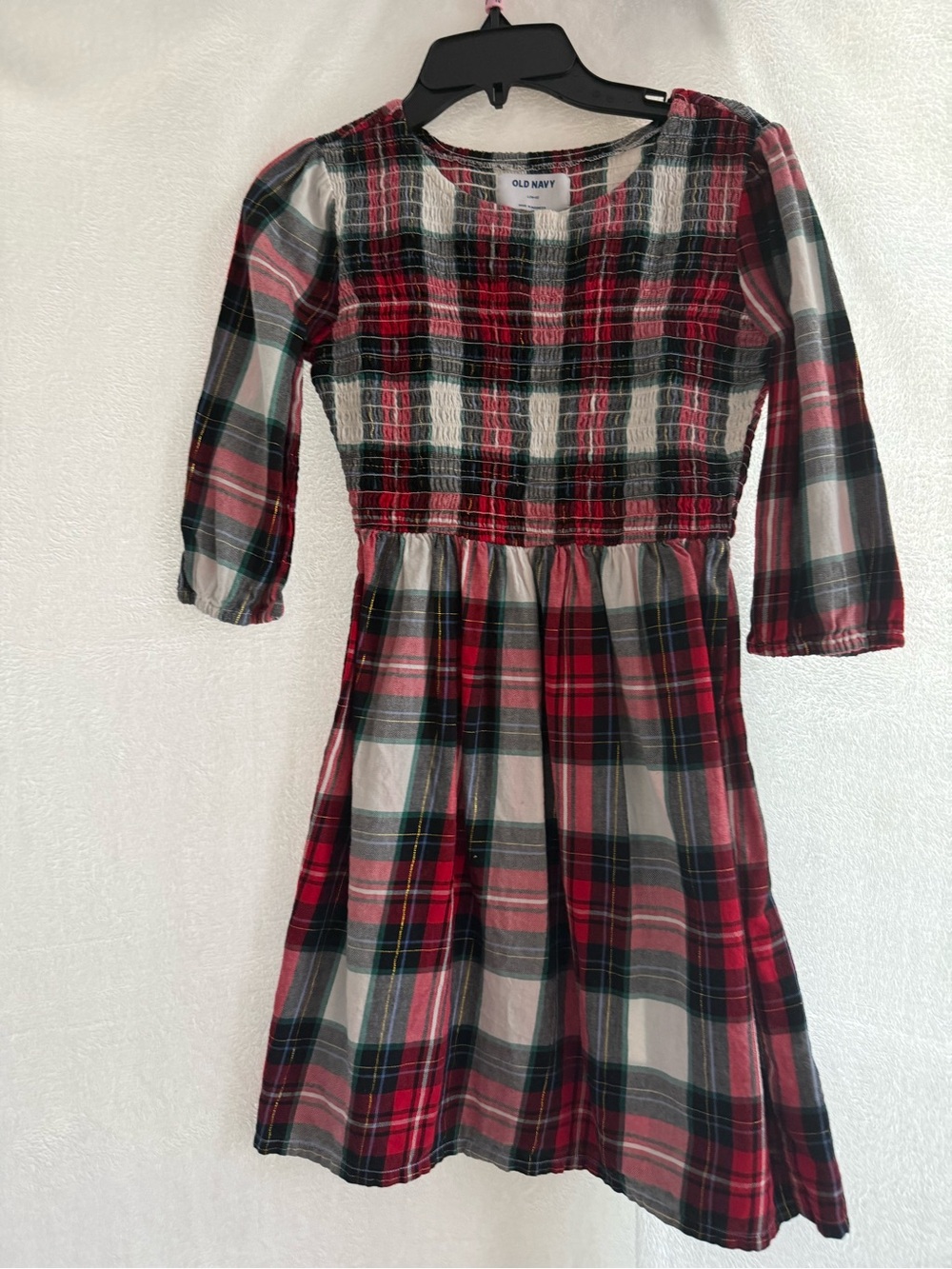 Old Navy Red, Green & White Plaid Girls' Smocked Casual Dress